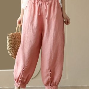 Soft Peach Cotton Linen Trousers for Women – Summer Comfort Wear